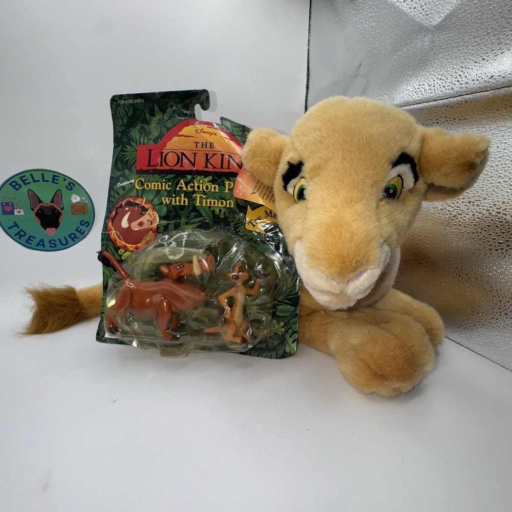 Disney Mattel The Lion King Pumba Timon Figures & RARE Nala Plush 1994 Vintage‎